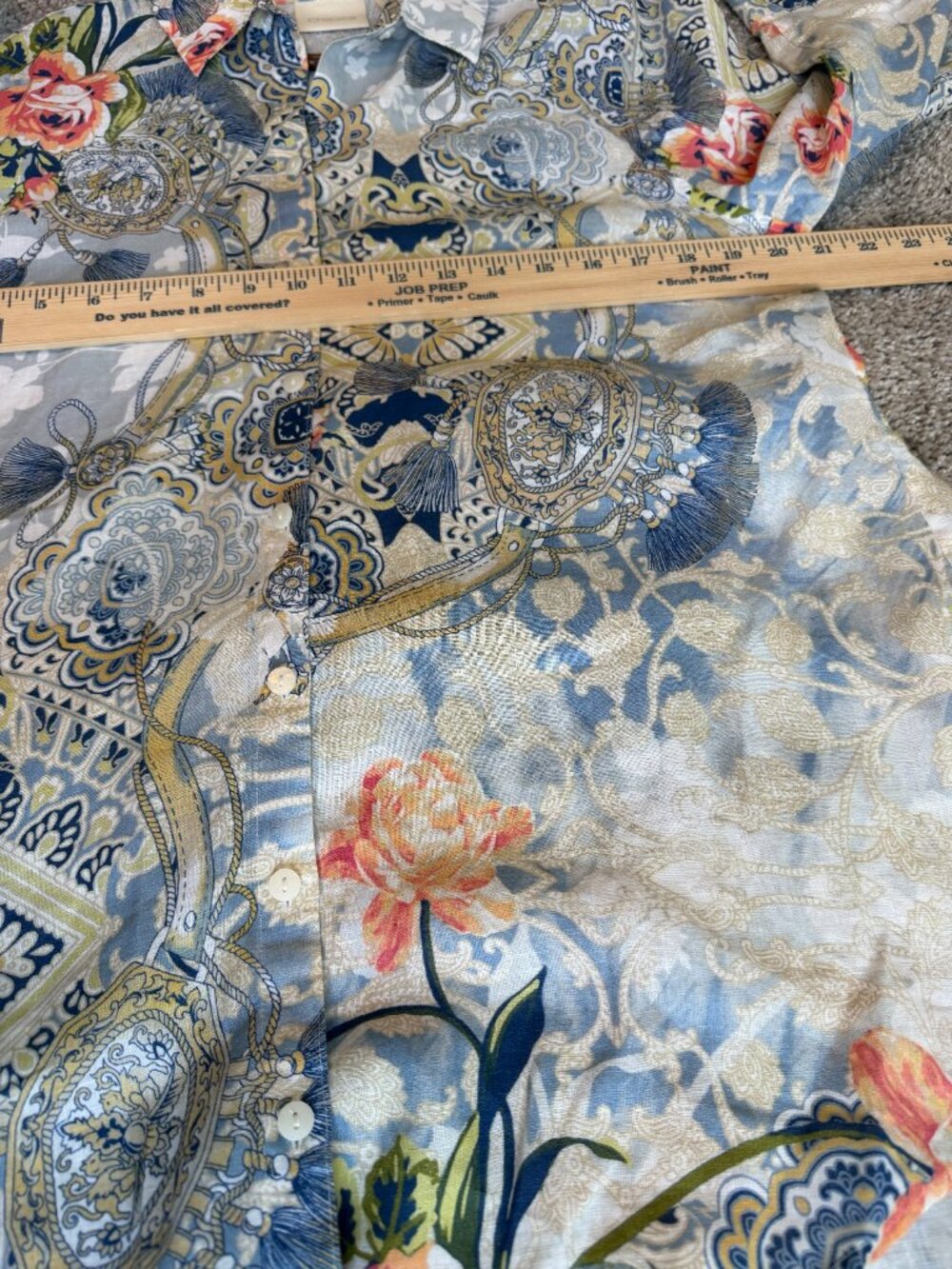 Chicos Linen Blouse Blue Floral Paisley Button Front Lightweight Summer Top SZ 1 - Picture 11 of 12